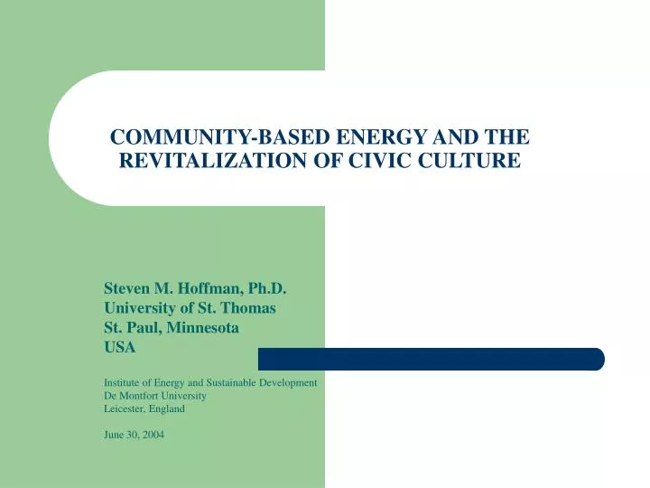 community based energy and the revitalization of civic culture