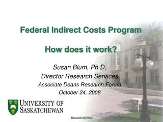 Federal Indirect Costs Program How does it work?