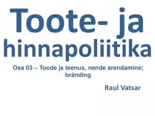 toote ja hinnapoliitika
