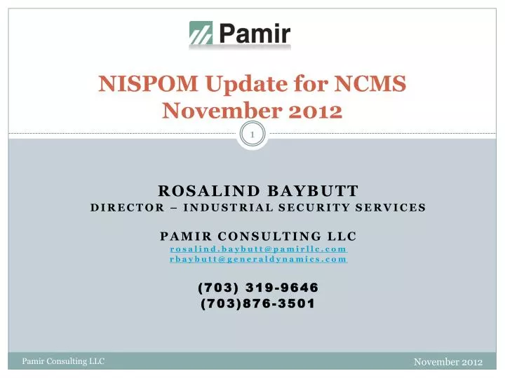 nispom update for ncms november 2012