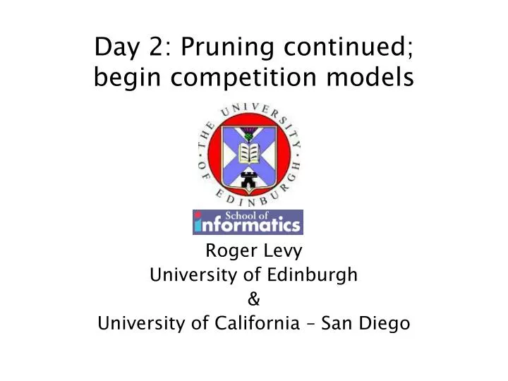 day 2 pruning continued begin competition models