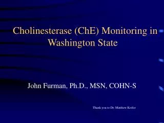 Cholinesterase (ChE) Monitoring in Washington State