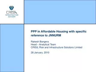 PPP in Affordable Housing with specific reference to JNNURM