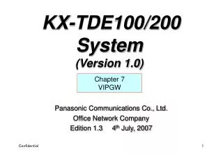 Panasonic Communications Co., Ltd. Office Network Company Edition 1.3 4 th July, 2007