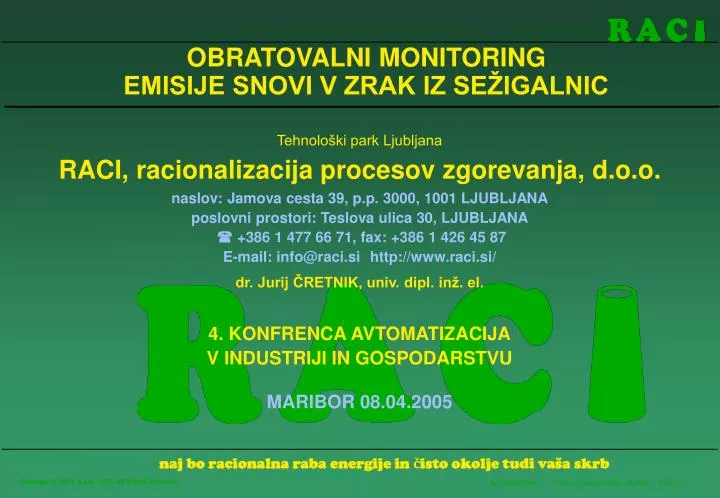 obratovalni monitoring emisije snovi v zrak iz se igalnic