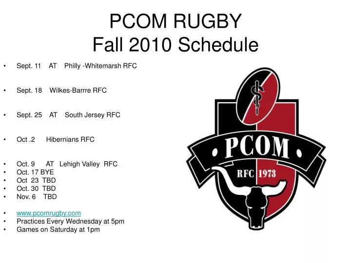 pcom rugby fall 2010 schedule
