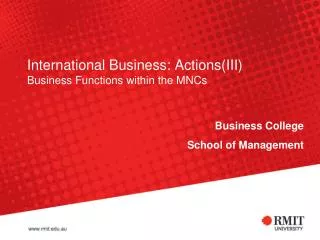 International Business: Actions(III) Business Functions within the MNCs