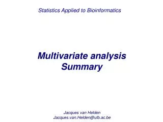 Multivariate analysis Summary