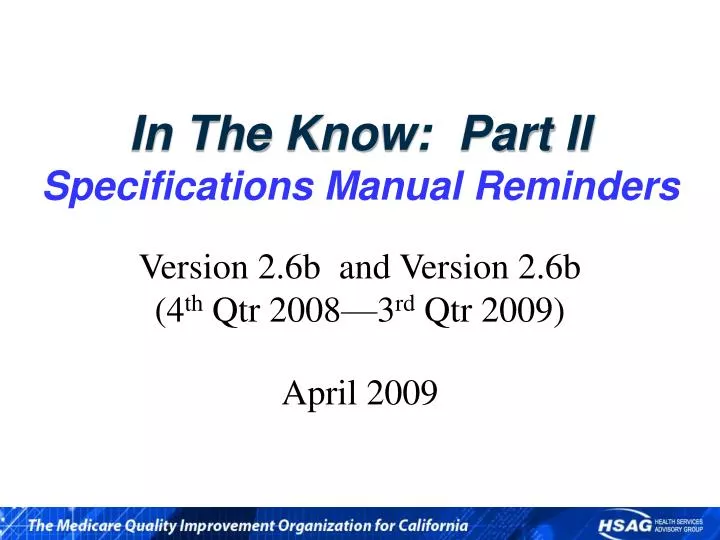 in the know part ii specifications manual reminders