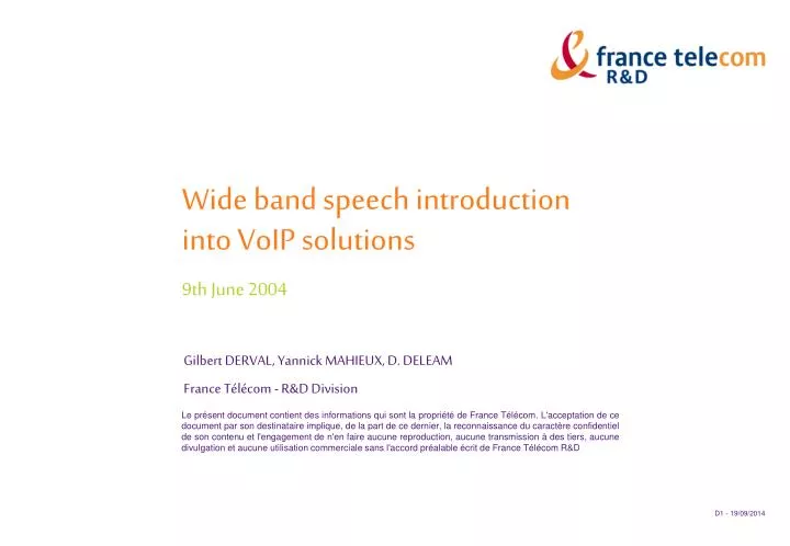 wide band speech introduction into voip solutions 9th june 2004