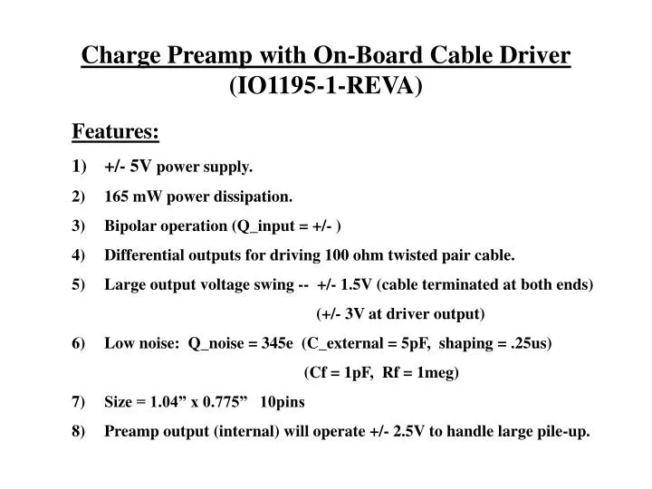charge preamp with on board cable driver io1195 1 reva