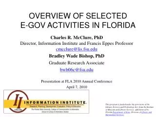 OVERVIEW OF SELECTED E-GOV ACTIVITIES IN FLORIDA