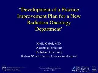 &quot;Development of a Practice Improvement Plan for a New Radiation Oncology Department&quot;