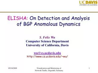 ELISHA: On Detection and Analysis of BGP Anomalous Dynamics