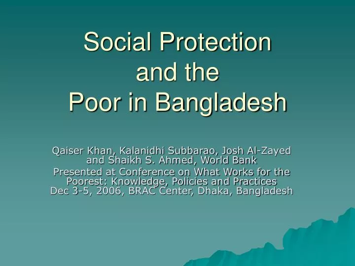 social protection and the poor in bangladesh