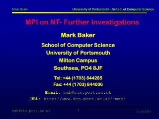 MPI on NT- Further Investigations