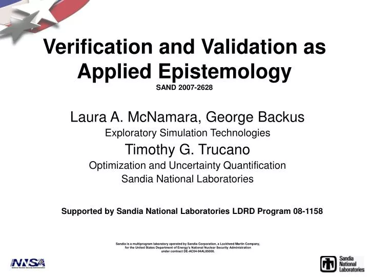 verification and validation as applied epistemology sand 2007 2628