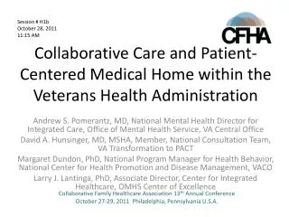 Collaborative Care and Patient-Centered Medical Home within the Veterans Health Administration