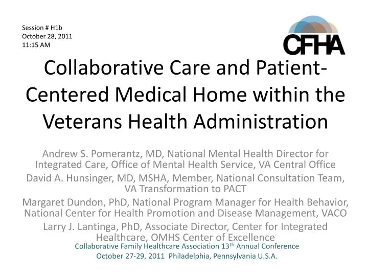 collaborative care and patient centered medical home within the veterans health administration