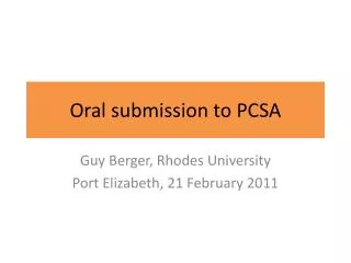 Oral submission to PCSA