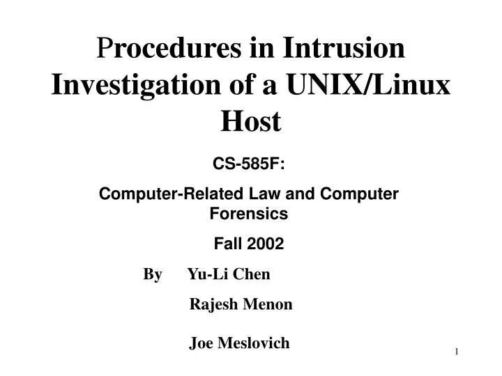 p rocedures in intrusion investigation of a unix linux host