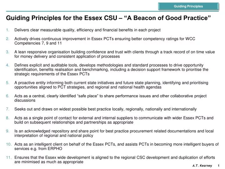 guiding principles for the essex csu a beacon of good practice