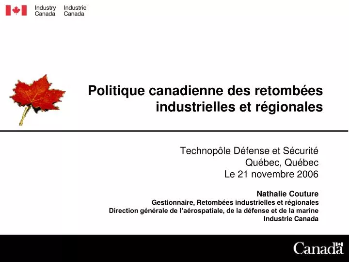 politique canadienne des retomb es industrielles et r gionales