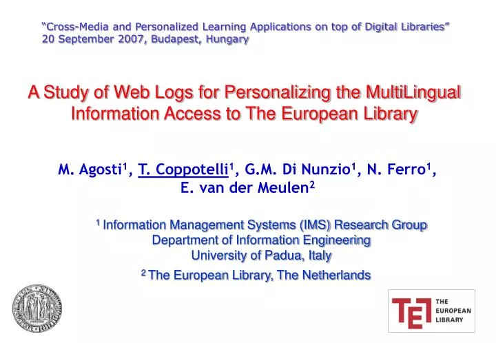 a study of web logs for personalizing the multilingual information access to the european library