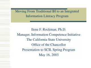 Moving From Traditional BI to an Integrated Information Literacy Program