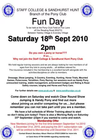 STAFF COLLEGE &amp; SANDHURST HUNT Branch of the Pony Club Fun Day