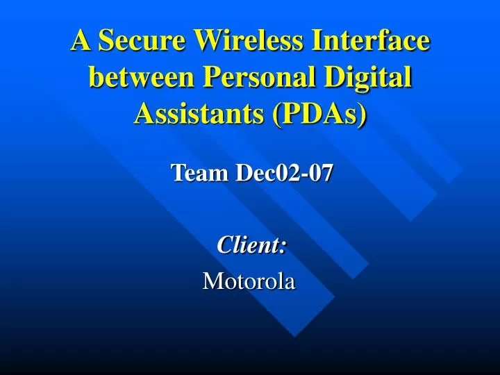 a secure wireless interface between personal digital assistants pdas