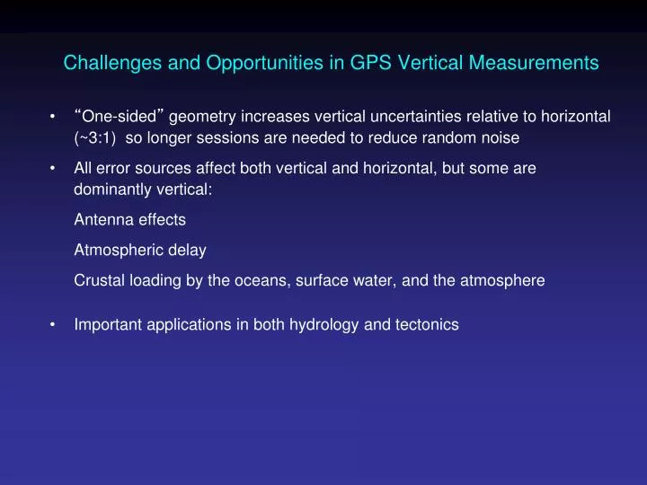 challenges and opportunities in gps vertical measurements