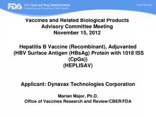 Vaccines and Related Biological Products Advisory Committee Meeting November 15, 2012