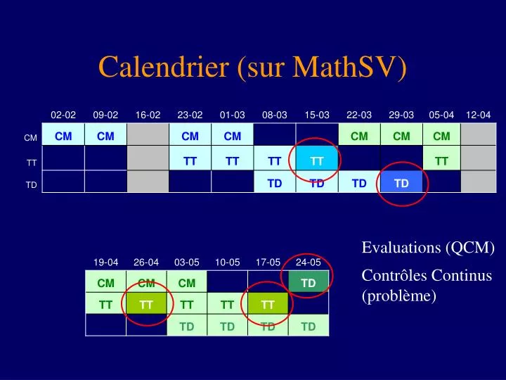 calendrier sur mathsv