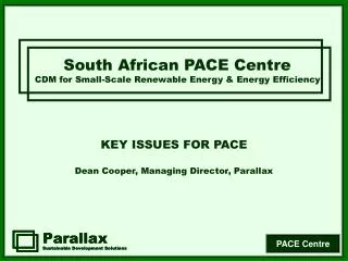 South African PACE Centre CDM for Small-Scale Renewable Energy &amp; Energy Efficiency