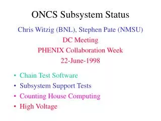 ONCS Subsystem Status