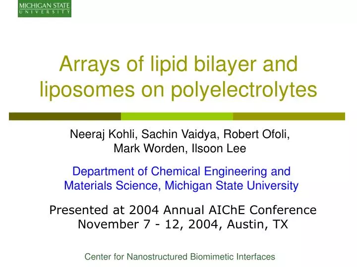 arrays of lipid bilayer and liposomes on polyelectrolytes