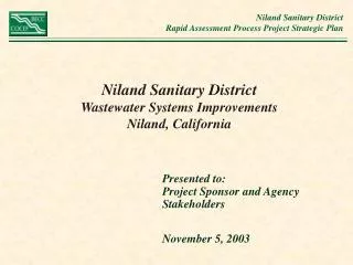 Niland Sanitary District Wastewater Systems Improvements Niland, California