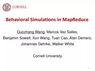Behavioral Simulations in MapReduce