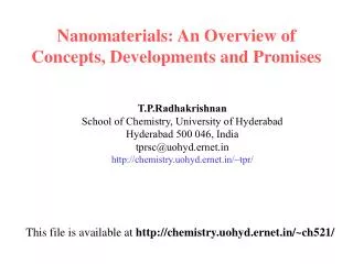 Nanomaterials: An Overview of Concepts, Developments and Promises