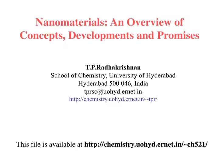 nanomaterials an overview of concepts developments and promises