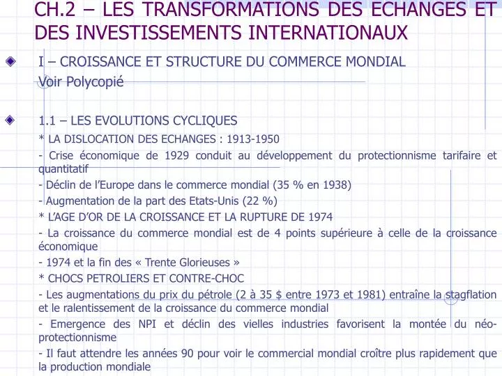 ch 2 les transformations des echanges et des investissements internationaux