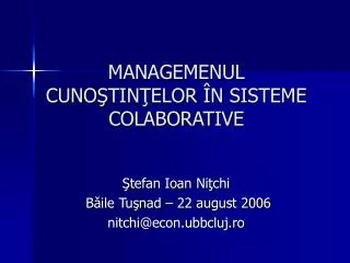 managemenul cuno tin elor n sisteme colaborative