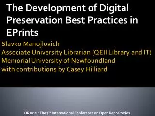 The Development of Digital Preservation Best Practices in EPrints