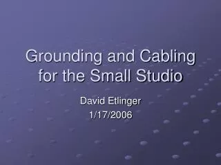 Grounding and Cabling for the Small Studio