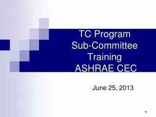 TC Program Sub-Committee Training ASHRAE CEC