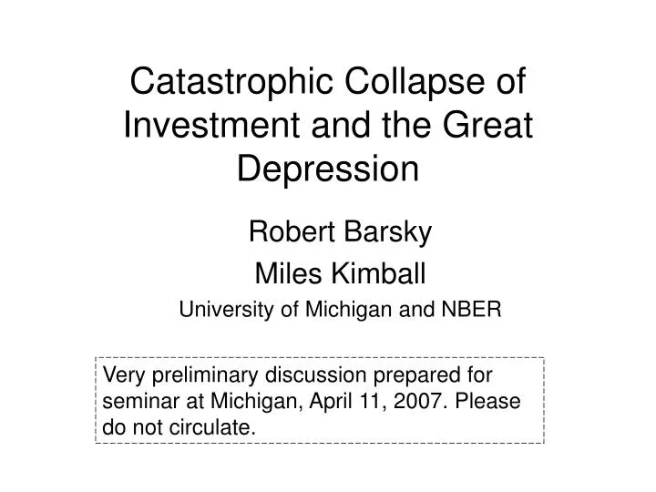 catastrophic collapse of investment and the great depression