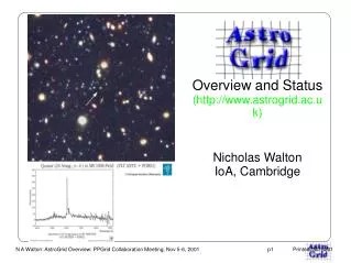 Overview and Status (astrogrid.ac.uk) Nicholas Walton IoA, Cambridge