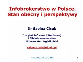 Infobrokerstwo w Polsce. Stan obecny i perspektywy