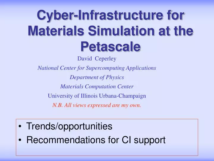 cyber infrastructure for materials simulation at the petascale